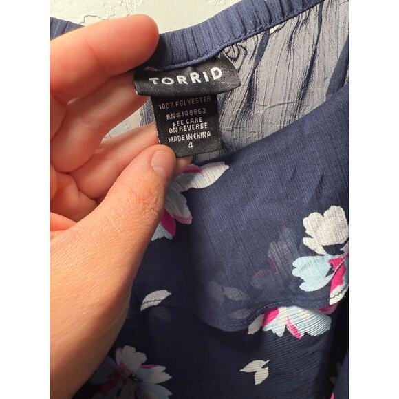 Torrid navy floral chiffon layered ruffle tank top womens 4X fairy career office - Picture 4 of 11